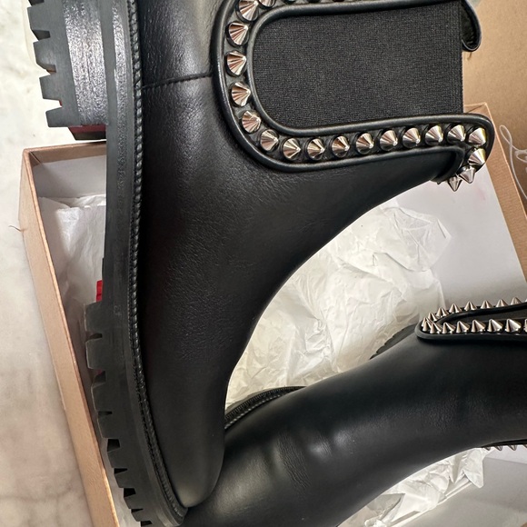 Christian Louboutin Black Leather Studded Chelsea Booties - Picture 3 of 8
